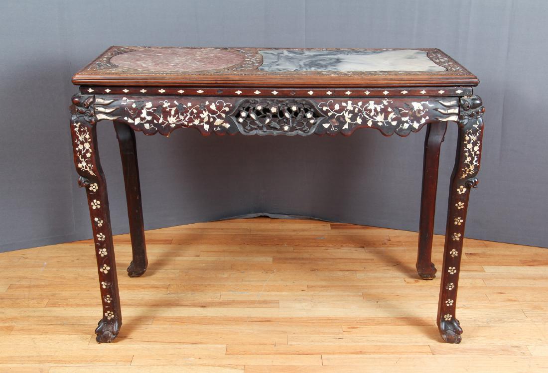 Antique Chinese Stone Inset Exotic Hardwood Table (1 of 7)