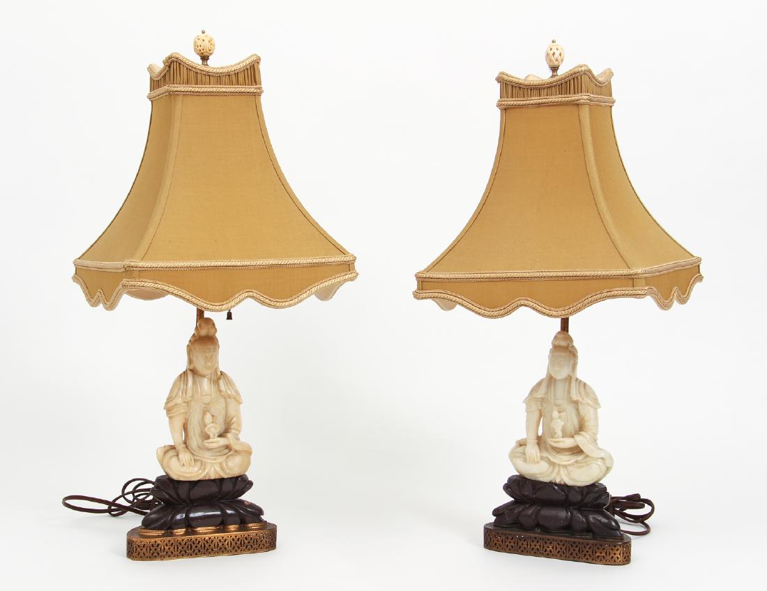 Pair Chinese Carved Stone Buddha as Lamps (1 of 9)