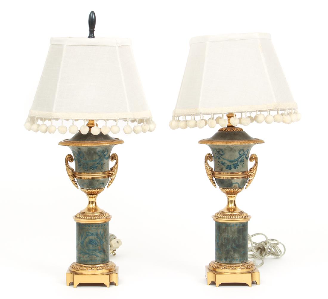 Pair of Tole Painted Urns As Lamps (1 of 7)