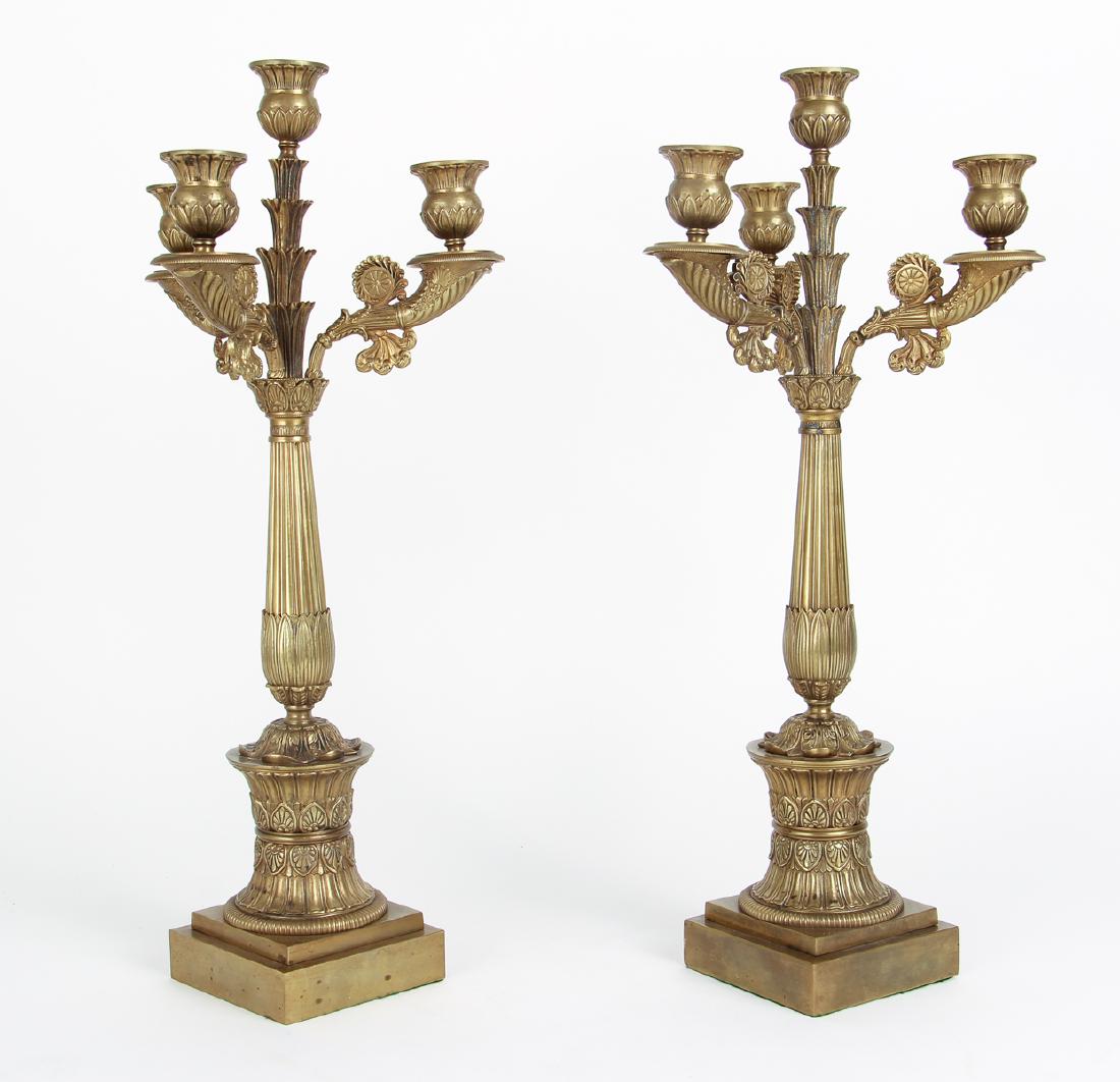 Pair of Antique Brass Four Light Candelabra