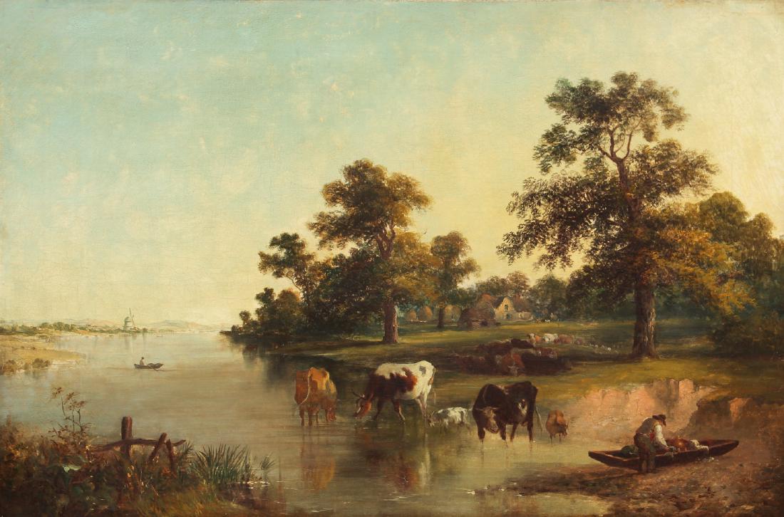 19th c. Continental School Landscape oil Coastal farm (1 of 6)