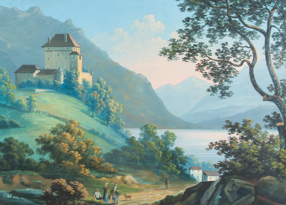 19th C. Continental gouache Castillo De Chatelan En (1 of 8)