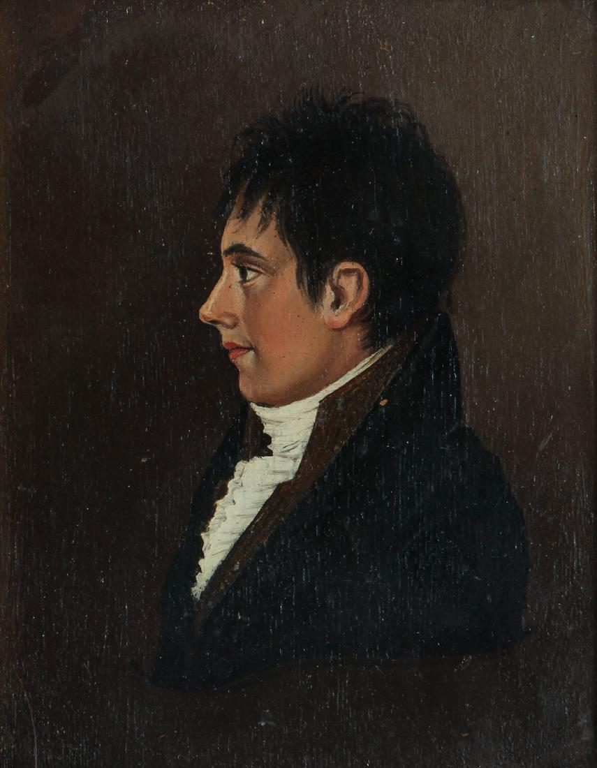 Portrait of Jeremiah Parsons attributed to Jacob: Eichholtz, Attributed to Jacob (American 1776 - 1842), Jeremiah Parsons, oil on wood panel, 5 x 4 inches, framed in a neo-classical revival frame measuring 9.5 x 8.5 inches, Provenance: Collection of 