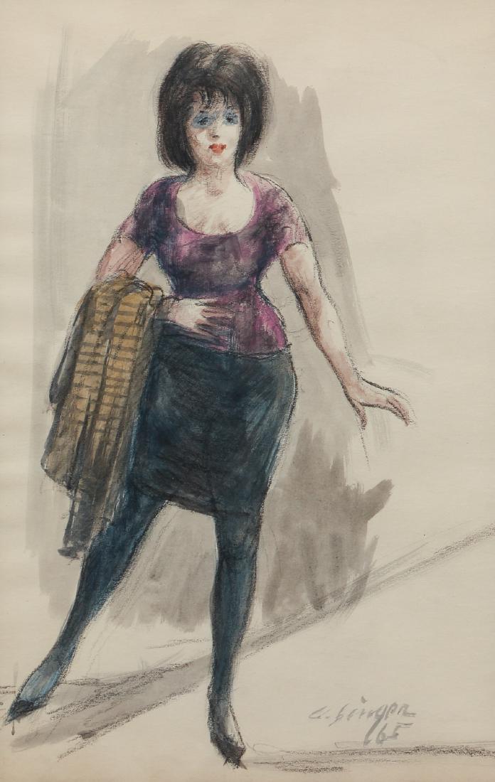 Clyde Singer 1965 watercolor Woman Crossing Street (1 of 6)