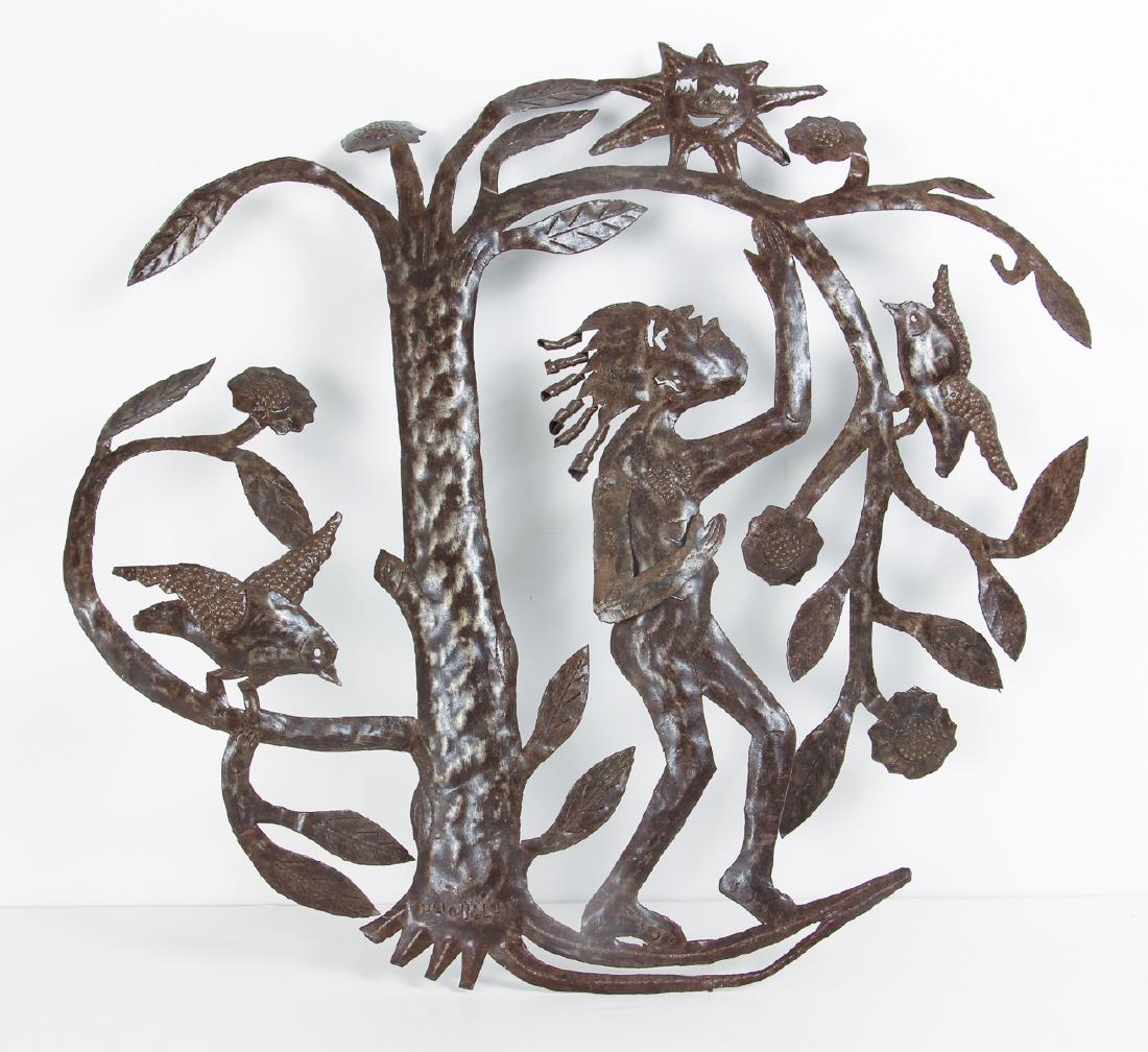 Julio Balan oil drum Tree of Life: Balan, Julio (20th Century Haitian), Tree of Life, circa 1980, oil drum cut wall relief, 24 x 24 inches, with stamped signature lower tree stump