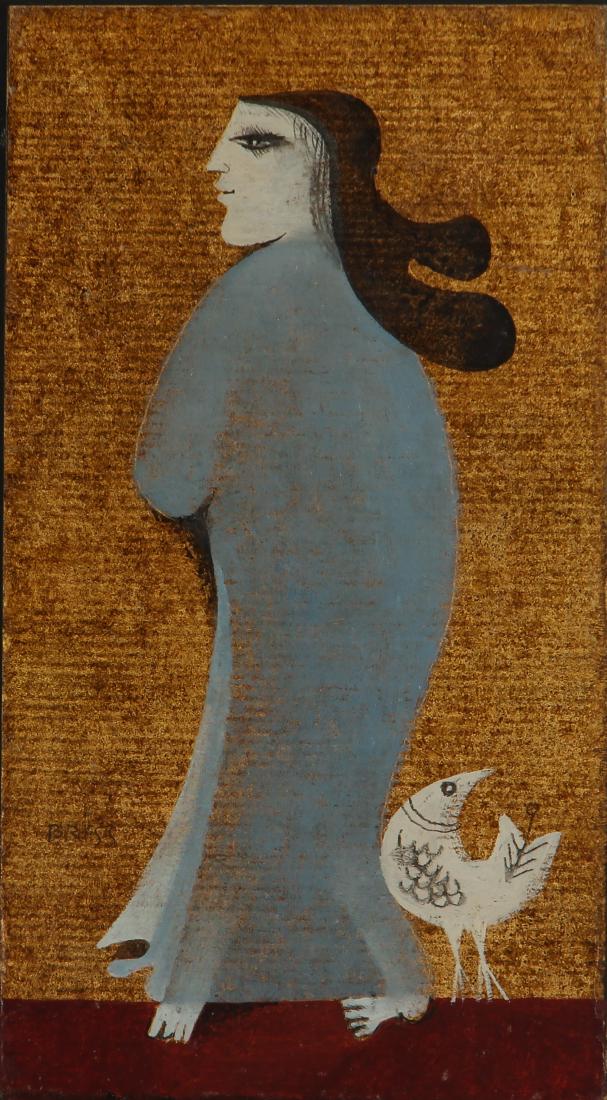 Sami Briss painting on board Woman with Bird (1 of 5)