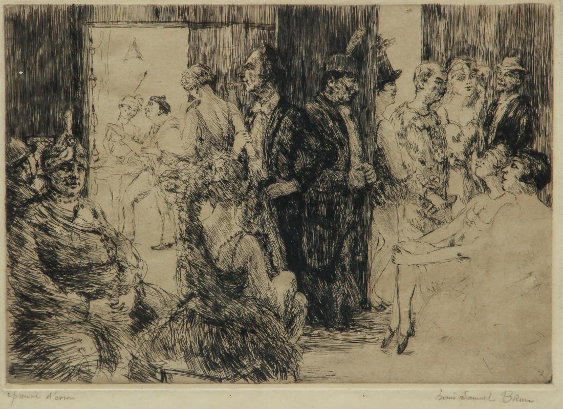Louis Samuel Brun 1920's drypoint etching Costume Party (1 of 6)