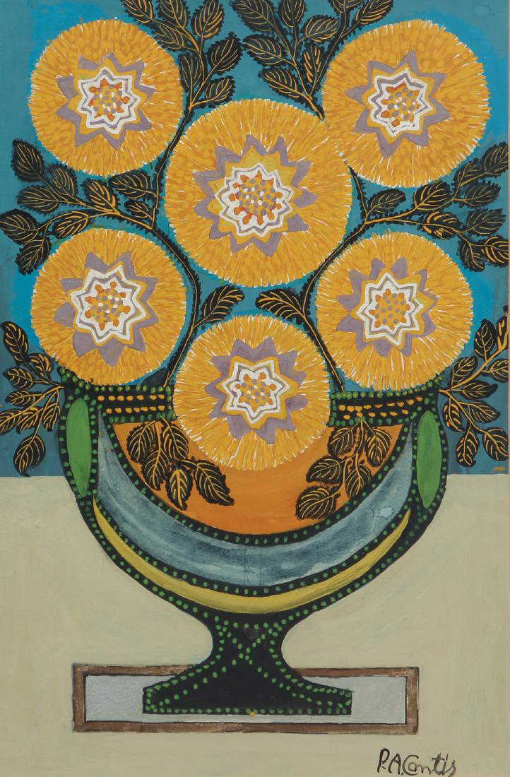 Peter Contis ptg. "Zinnia Flower Still Life"
