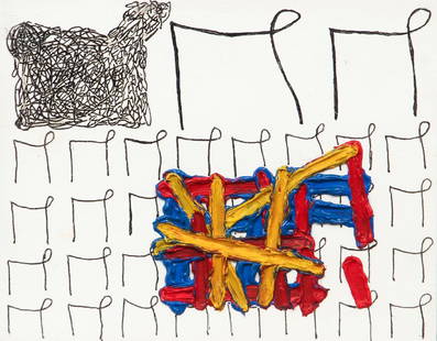 Jonathan Lasker Untitled 1998 Mixed media on paper: Lasker, Jonathan (American, born 1948), Untitled, 1998, oil and ink on gessoed paper, 4.75 x 6 inches, Provenance: Absolute Vodka Auction, signed and dated on the reverse in ink, framed in a black woo