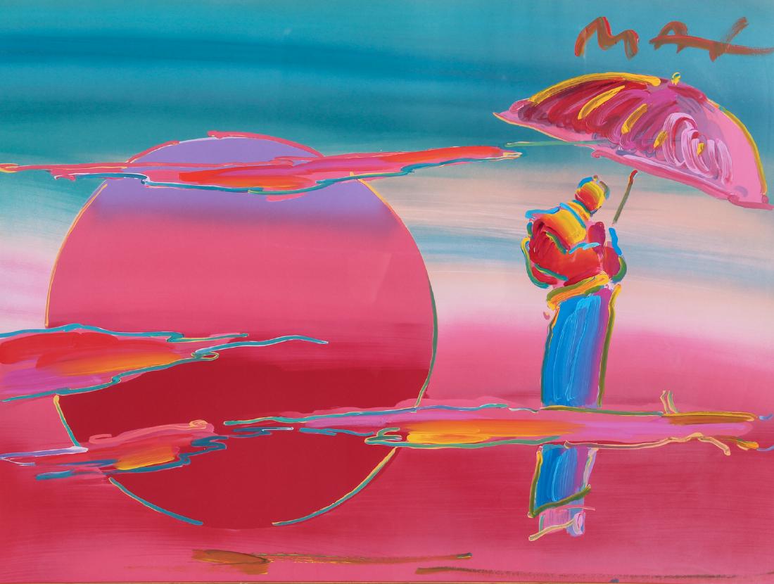 Peter Max hand painted lithograph RED SUN WITH UMBRELLA (1 of 7)