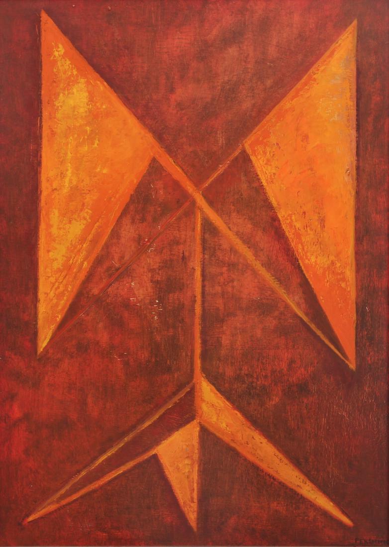 Louise Pershing Abstraction circa 1960 oil on masonite: Pershing, Louise (American, 1904-1986), Title: Railroad or Television Transmitter Signal Abstraction, Date: circa 1960, Medium: oil on masonite panel, 30 x 22 inches, signed Pershing lower right, Prov