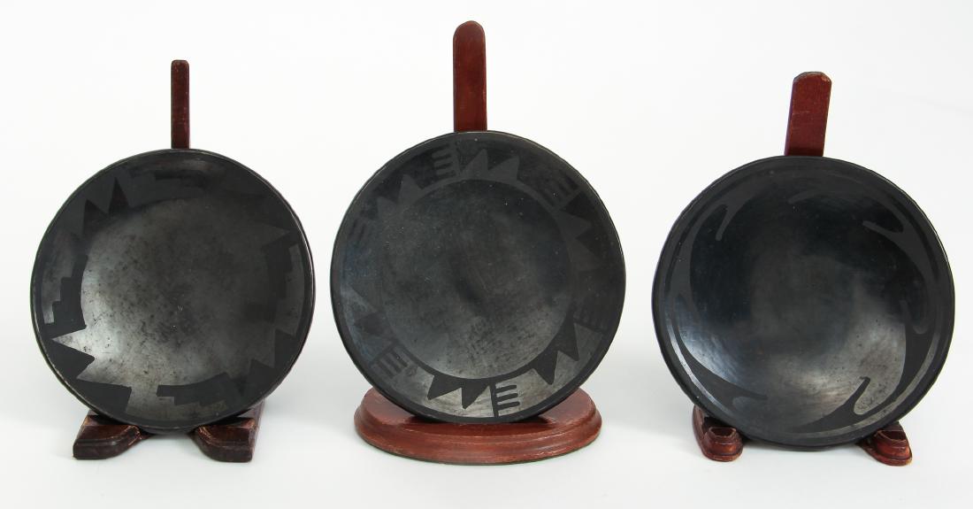 3  San Ildefonso Blackware Vintage Plates with various (1 of 10)