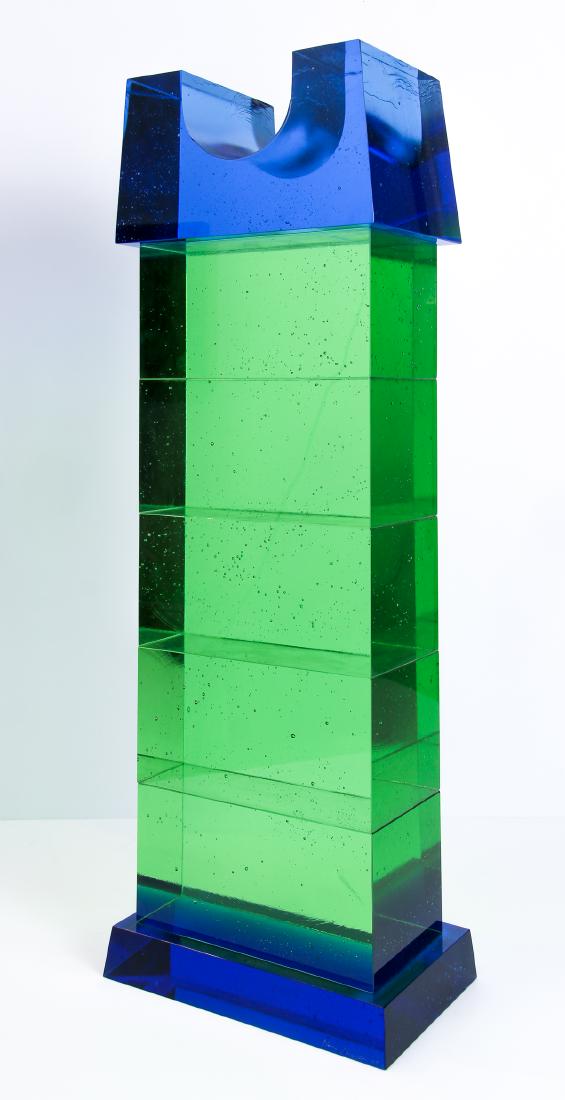 Henry Hillman art glass Blue and Green Demi-Column, (1 of 8)