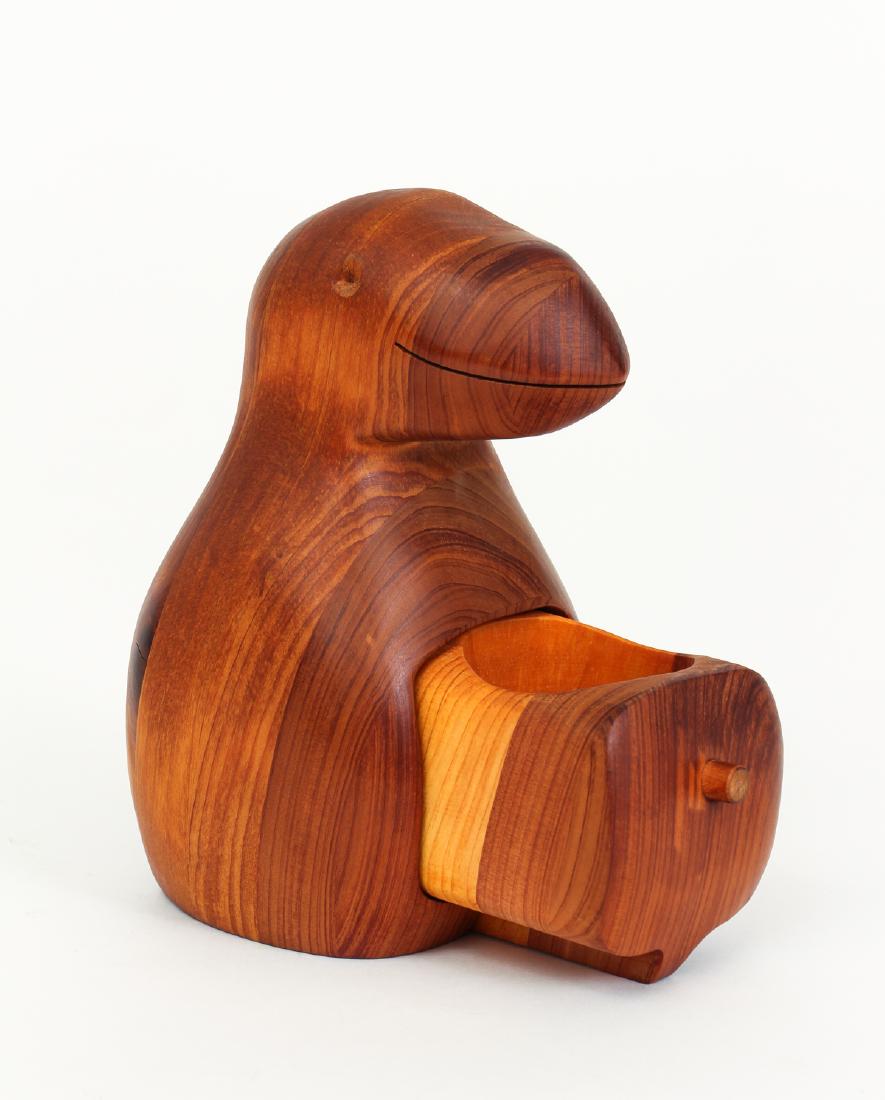 Deborah D. Bump Figural Jewelry Box: Bump, Deborah D. (Contemporary Woodworker, Connecticut), Figural Jewelry Box (Possibly a Penguin), 1980 turned wood pine and cedar, 8 inches tall, branded with name and date on underside, Provenance: 