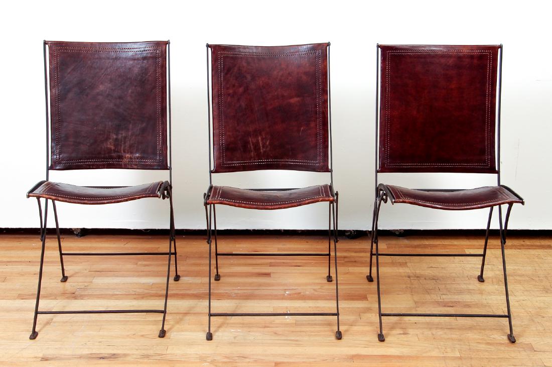 Three Wrought Iron & Leather Folding Chair (1 of 8)