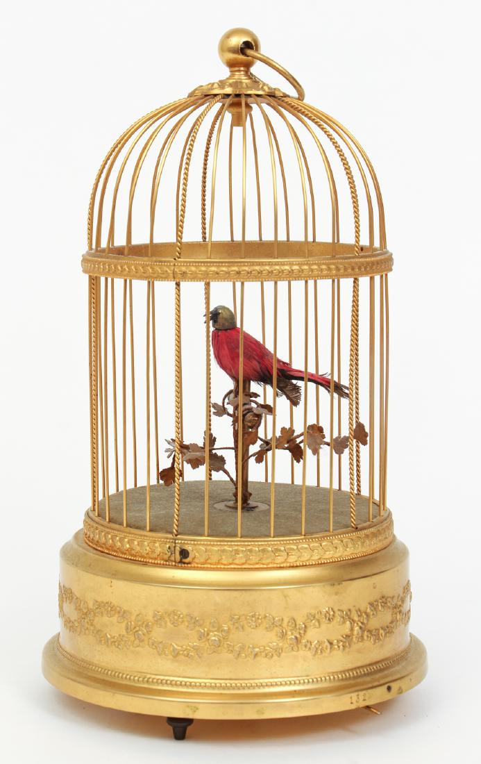 French Gilt Brass Automaton Bird in Cage (1 of 6)