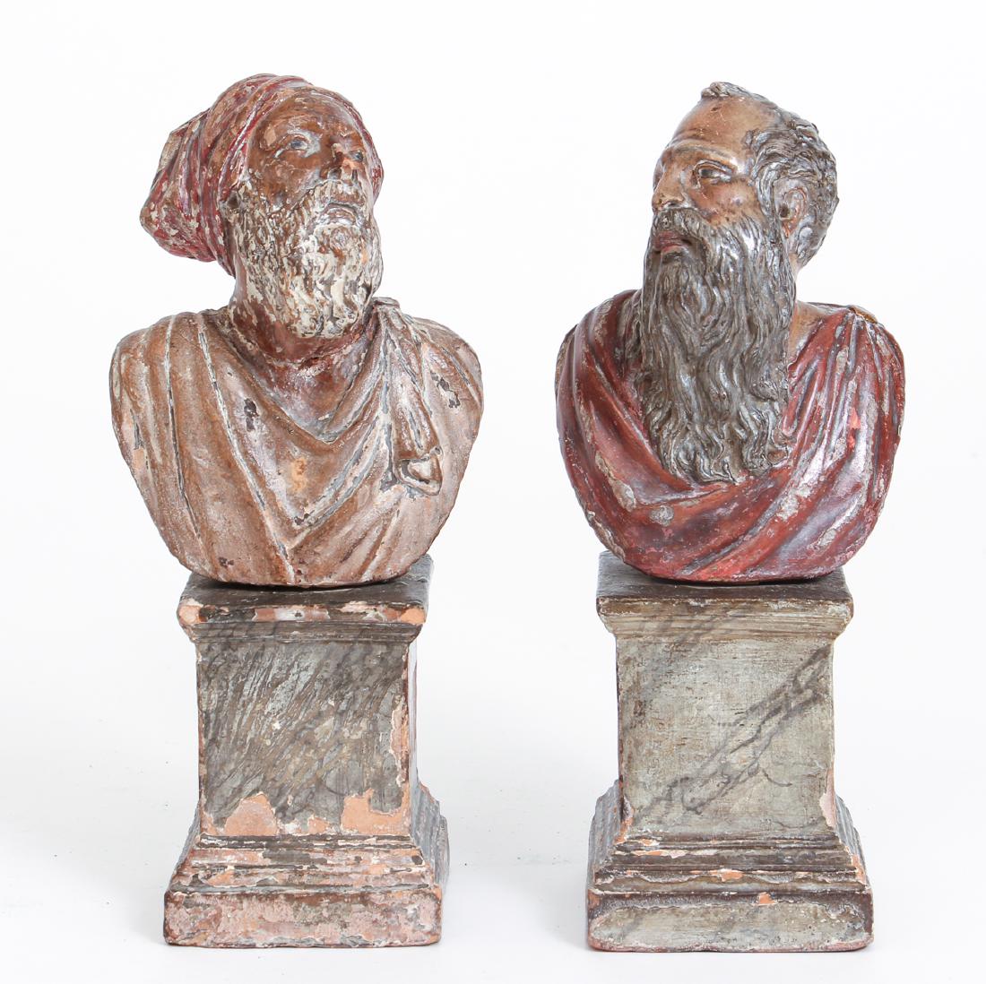 Two Antique Polychrome Continental Busts (1 of 9)