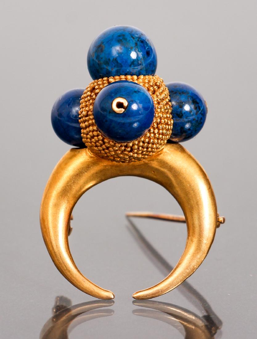 High Karat Gold and Lapis Bead Brooch (1 of 5)