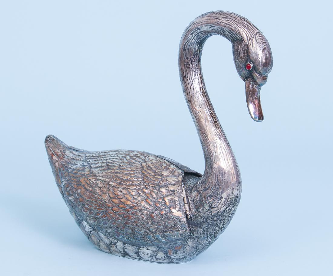 Silver Plate and Enamel Swan Form Centerpiece Vase (1 of 9)