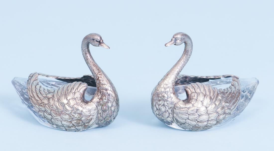 Pair of Sterling Silver and Crystal Swan Form Salts (1 of 8)