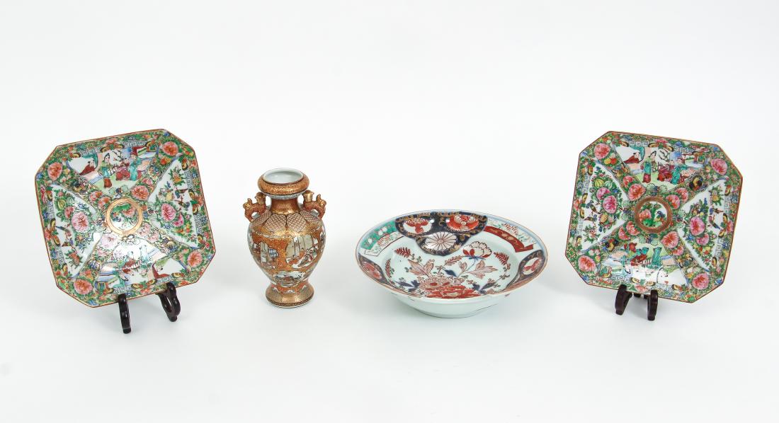 Asian Ceramic 2 Famille Rose plates Imari shaped bowl (1 of 10)