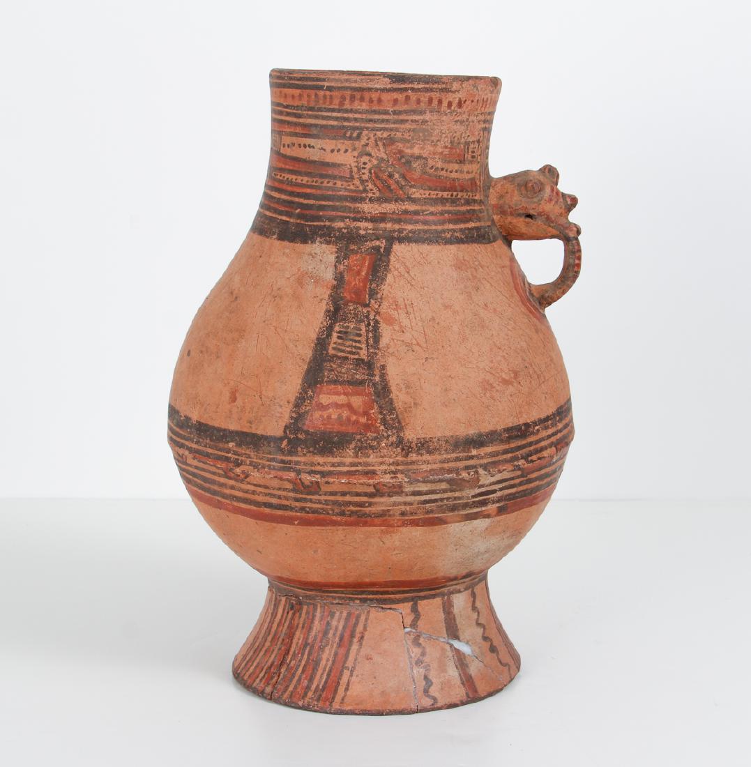 Costa Rican Zoomorphic Pedestal Vase: Zoomorphic pedestal vase, with animal handles, Costa Rican in origin, circa 1200-1500, measuring 17 by 12 inches.