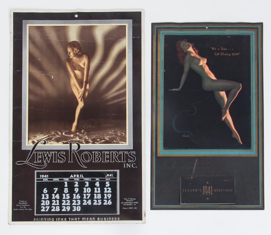2 1941 Pin Up Calendars, Moran and Clarence Underwood: 1941 Pin Up Calendars one by Earl Moran for Globe Electric and one by Clarence Underwood for Lewis Underwood Inc.