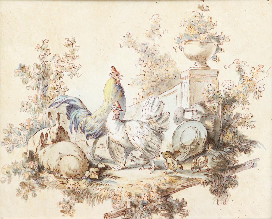 Antique Framed Tile of Chickens and Rabbits (1 of 8)