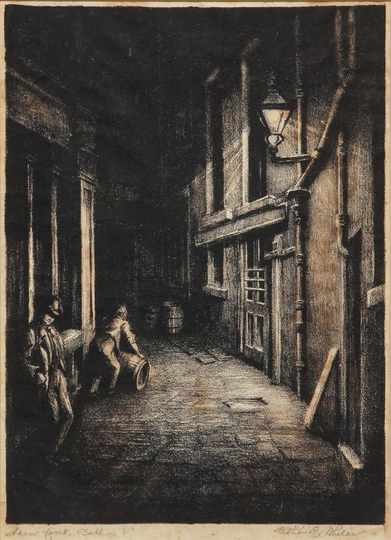 William Whelan lithograph of Dublin: Whelan, William (early 20th Century ), Adam faurt Dublin, lithograph, 12 x 8.5 inches, pencil signed and titled along the lower margin, wood print frame 17 x 12.5 inches