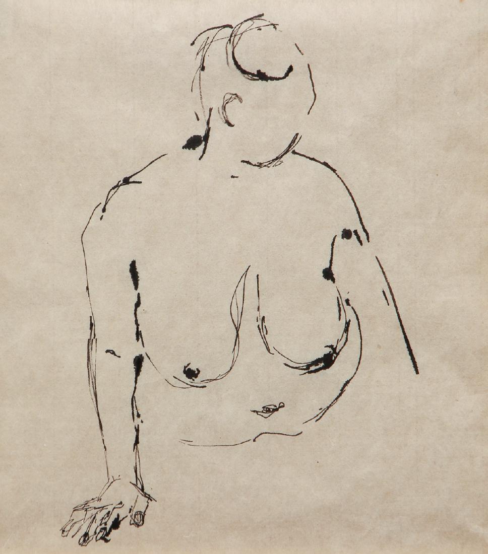 Jane Haskell half length Nude Study: Haskell, Jane Z. (American 1923-2013), Half Length Nude Study, ink drawing, 10 x 9 inches, signed on the frame reverse, framed measuring 17.5 x 15.75 inches