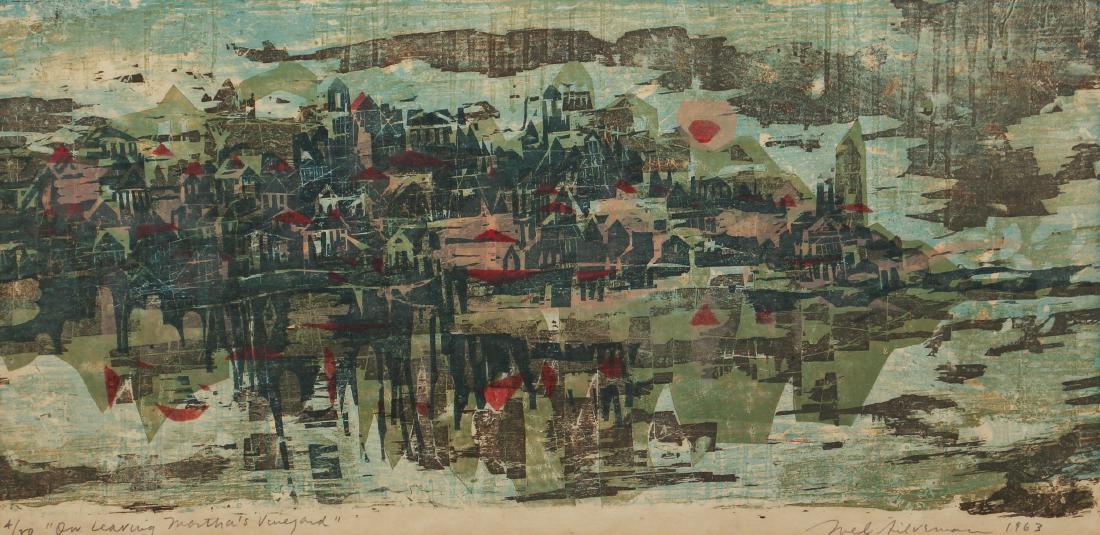 Niel Silverman 1963 woodblock print On Leaving Martha's (1 of 9)