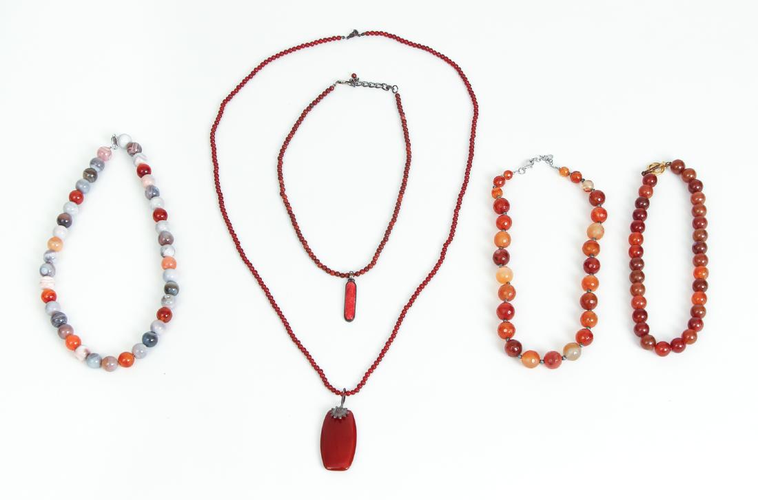 Five Carnelian and Sterling Beaded Necklaces (1 of 11)