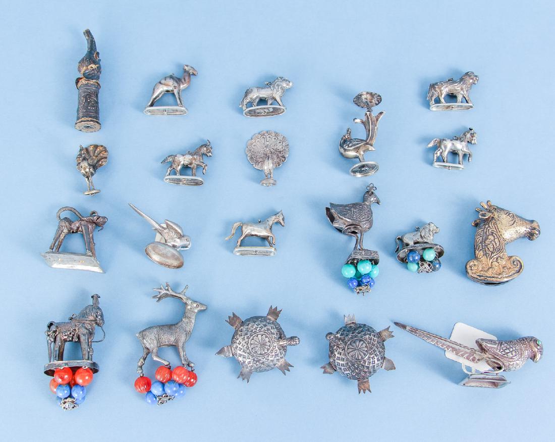 Twenty Antique Chinese Silver Animals: Twenty antique Chinese silver animals, various grades of silver from plate to sterling likely to be found, measuring 1.5 inches to 4.5 inches. Provenance: collection of Ruth O. Frank.
