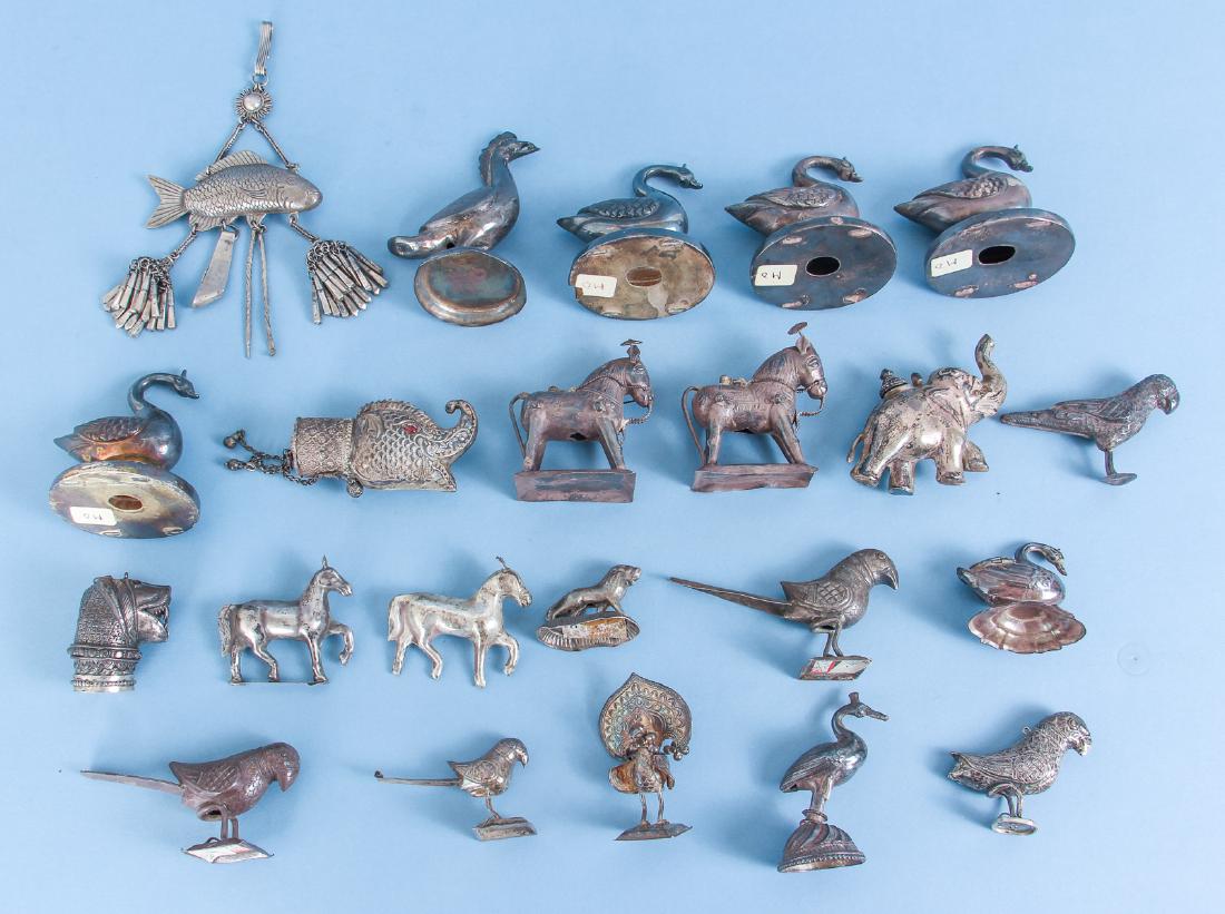 Twenty Two Antique Chinese Silver Animals: Twenty two antique Chinese silver animals, various grades of silver from plate to sterling likely to be found, measuring 1.5 inches to 3.5 inches. Provenance: collection of Ruth O. Frank.