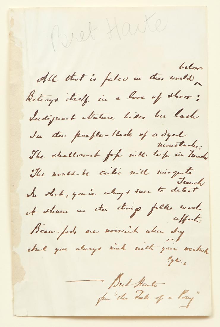 Bret Harte Signed Manuscript Poem (1 of 7)
