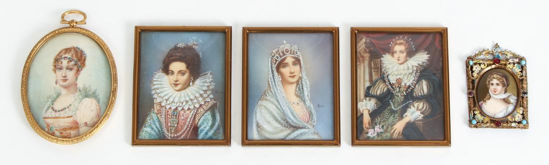 Five Portrait Miniatures of European Royalty inc Queen (1 of 11)