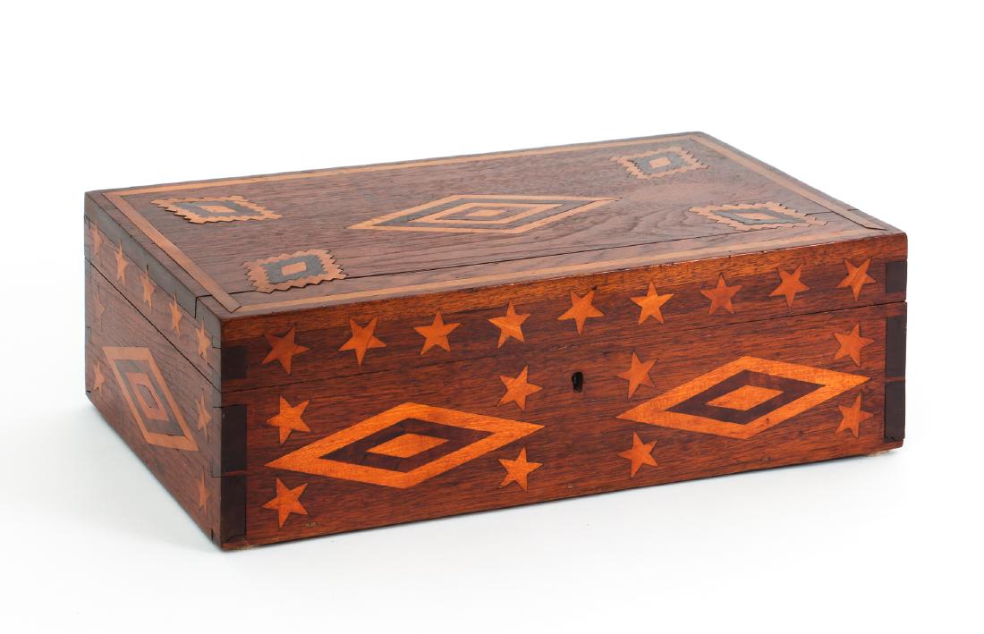 Folk Art Marquetry Box Inlaid with Stars (1 of 6)