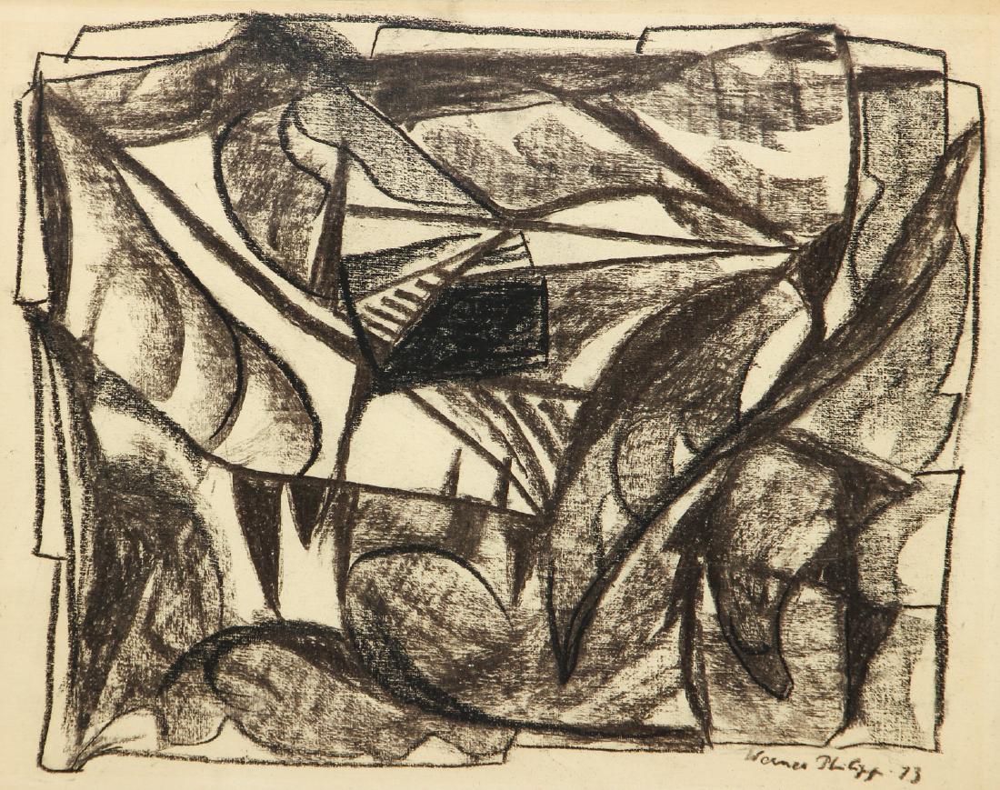 Werner Philipp charcoal drawing Cubist Composition: Philipp (German/American 1897 - 1982), Cubist Abstraction, 1973, charcoal drawing , 13 x 16.5 inches, signed and dated lower right, framed size 21 x 25 inches