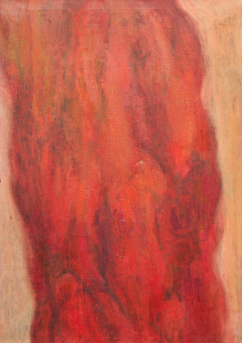 Milton Weiss Genesis Oil on Canvas: Weiss, Milton (Pittsburgh, 20th Century) Genesis, oil on canvas, 42 by 30 inches, in a strip frame measuring 43 by 31 inches.