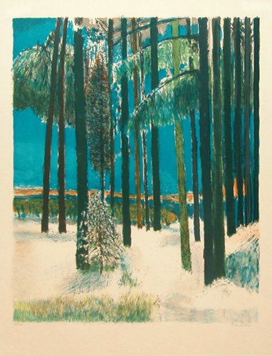 Guy Bardone signed litho: Artist: Bardone, Guy (French, born 1927) Title: Snowy Landscape Medium: lithograph printed in colors Dimensions: 22 x 18 inches Edition Number: 52/120 Description: An Impressionist Landscape