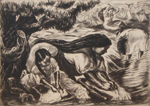 3 Irwin D. Hoffman Etchings: Artist: Hoffman, Irwin D. (American, 1901-1989) Title: a) Mexican Wash Day; b) Puerto Rican Folk Song; c) Untitled (Children in Crowd with Clown) Medium: a) etching on paper; b) etching on paper; c) e