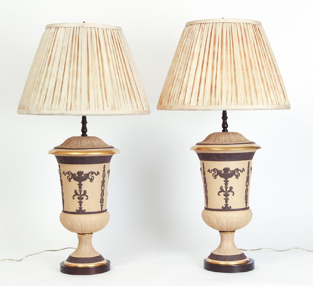 Wedgwood or Similar Jasperware Urn Lamps (1 of 9)