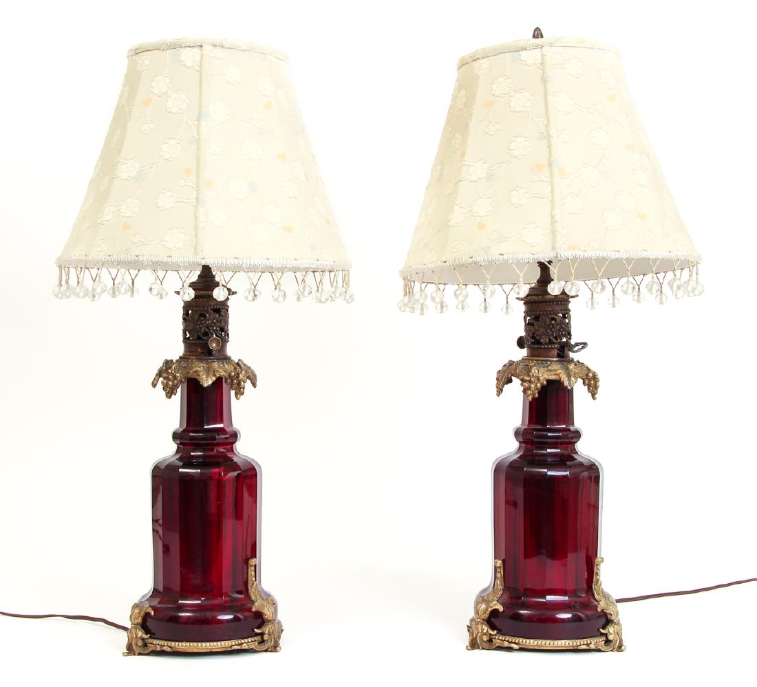 Pair of Cranberry Glass Oil Lamps as Glass Cranberry 28 Electric Lamp with