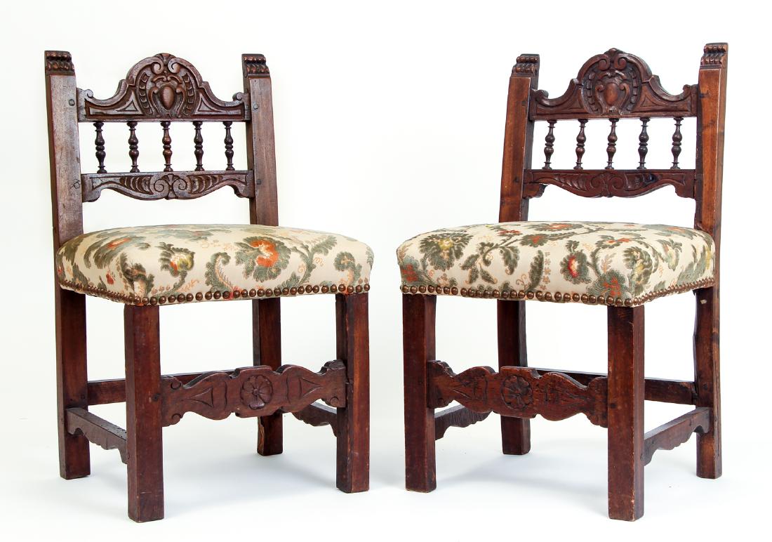 Pair Italian Carved Walnut Childs Chairs (1 of 9)