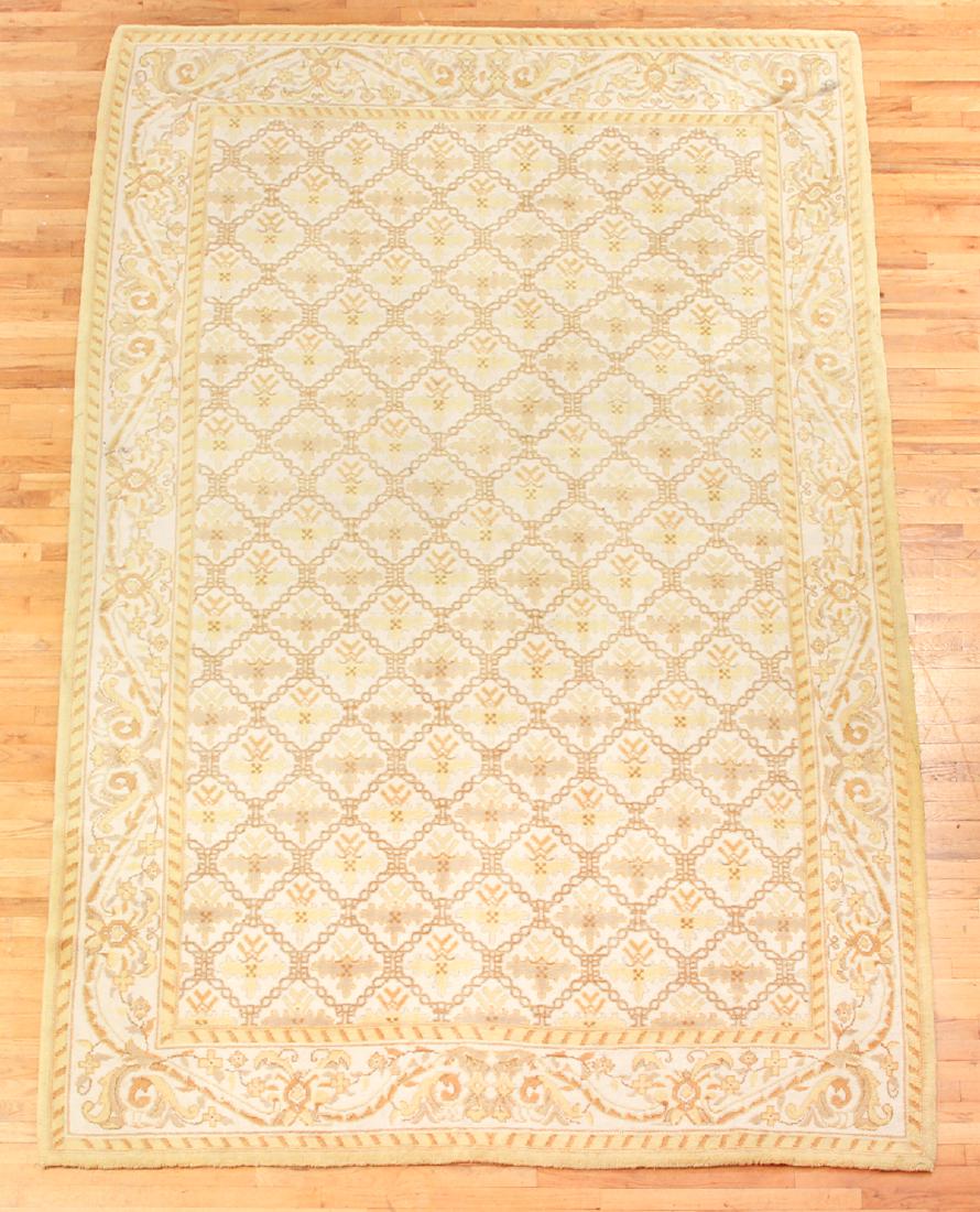 Vintage Portuguese Carpet: Vintage Portuguese carpet, with yellow and beige lattice pattern, 97 by 145 inches.