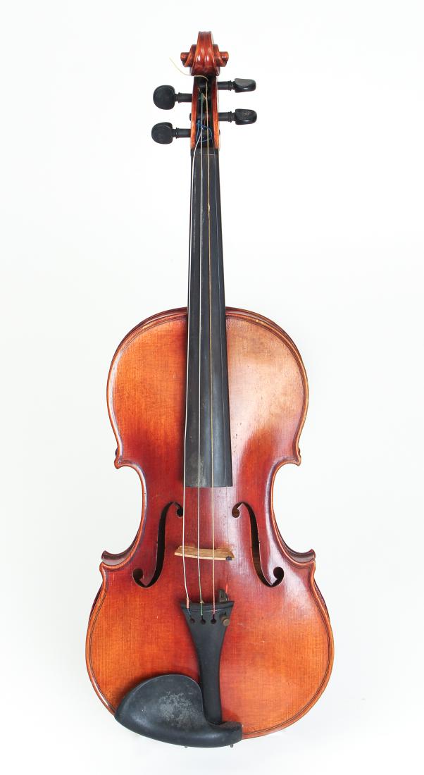 Ernst Heinrich Roth 1928 Stradivari Violin Copy: Ernst Heinrich Roth Stradivari copy violin, 1928, with made in Germany bow and case, violin measuring 23.5 by 7.5 inches, with label reading "Ernst Heinrich Roth, Markneukirchen, Germany, 1928, Reprod
