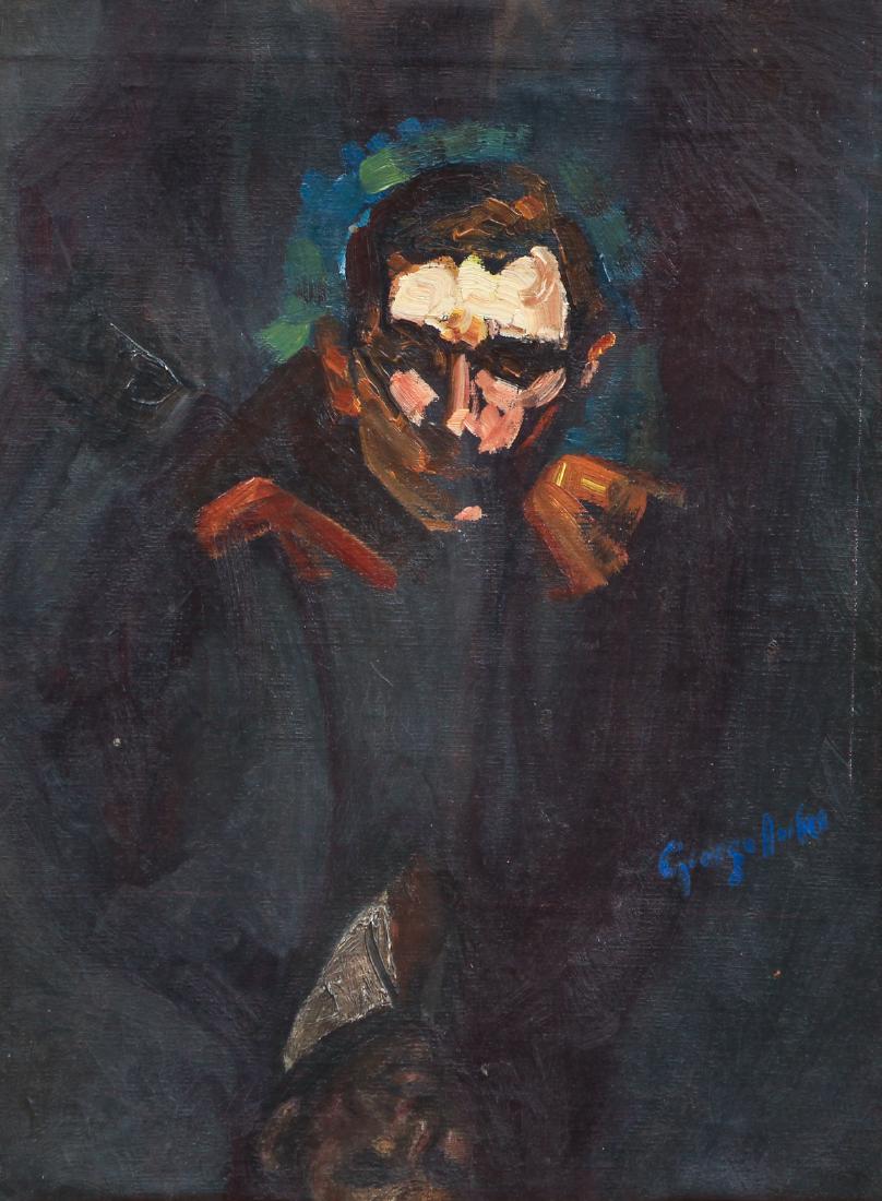 George Luks oil portrait of a Man and His Reflection: Luks, George Benjamin (American 1867 - 1933), Portrait of a Man and His Reflection, oil on canvas board, 20 x 15 inches, signed lower mid right, framed in a gilded wood frame measuring 22.5 x 17.5 inc