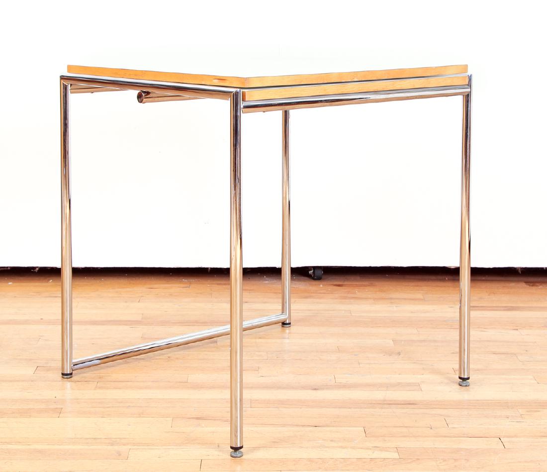 Eileen Gray 'Jean' Extending Table in White: Designed by Eileen Gray (Irish, 1878-1976), 'Jean Tisch' table created for design label ClassiCon, steel frame and extendable top, measures 28 x 51 x 27.5 inches fully extended, Provenance: The Frank