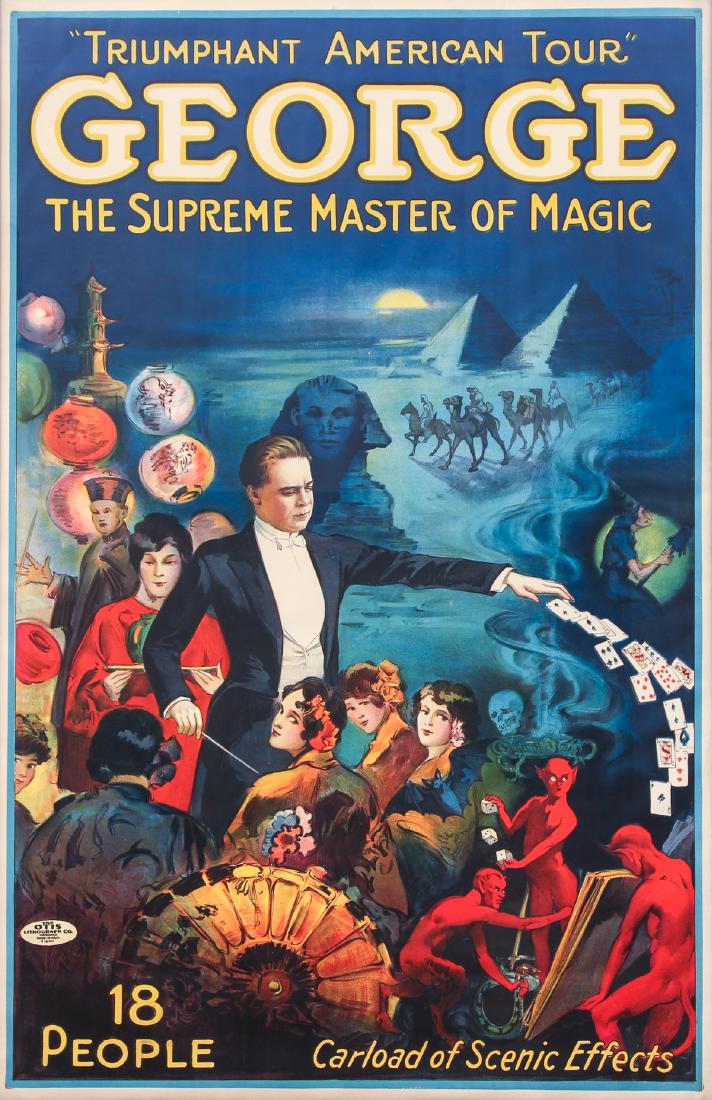 George Supreme Master of Magic Poster: Grover G. George (1887-1958) better known as "George, the Supreme Master of Magic" was born in Zanesville, OH and had an early interest in magic. Like many performers of the time, his career started s