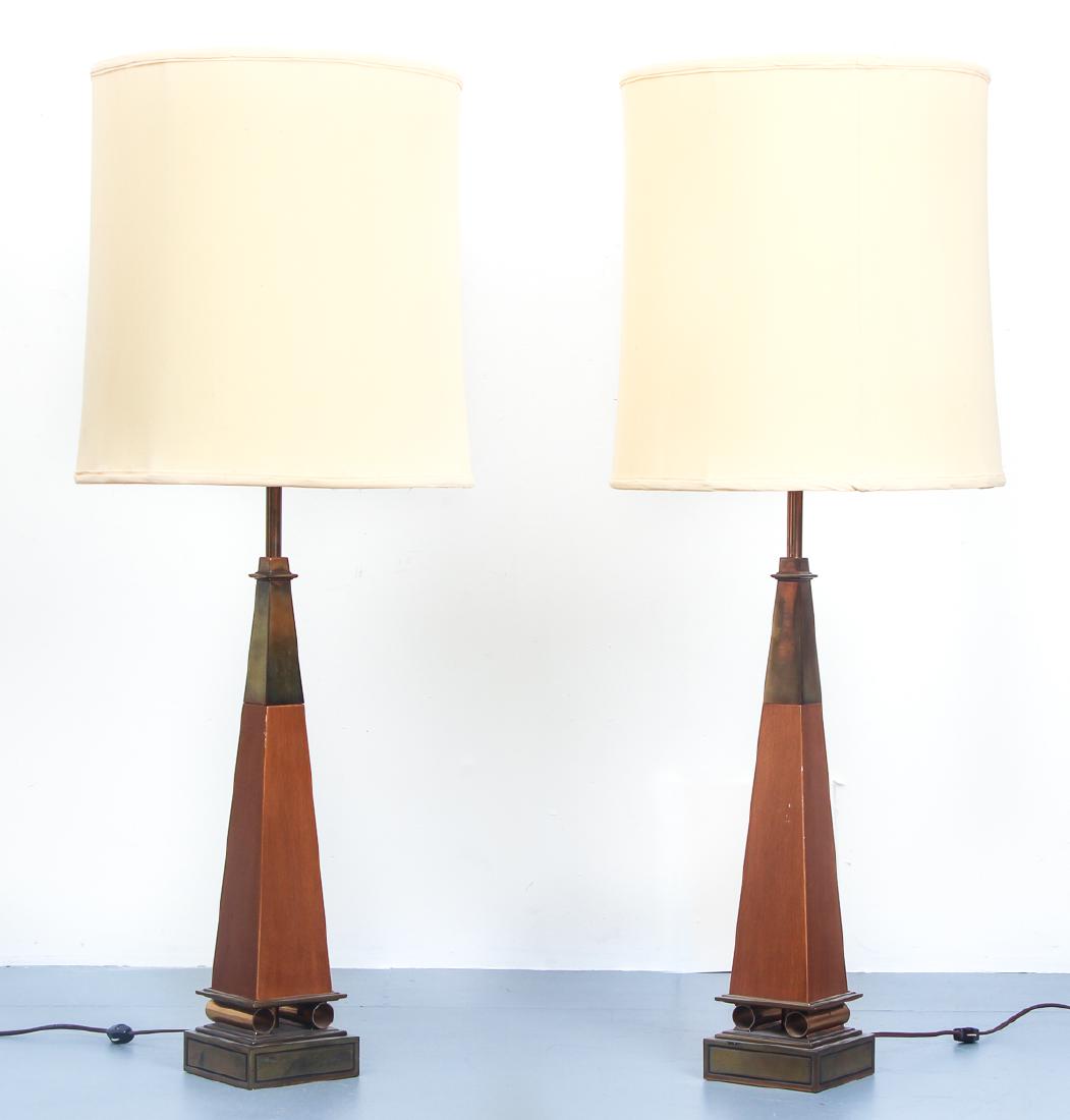 Tommi Parzinger for Stiffel Lamps: Parzinger, Tommi for Stiffel, Pair of lamps, 39 by 14 inches including shade.